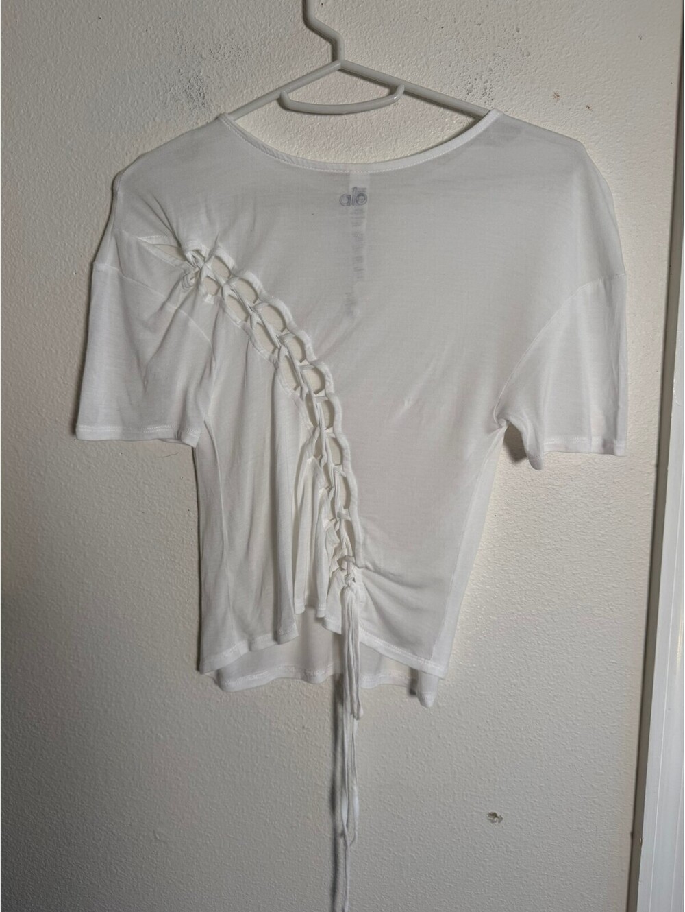 Alo Yoga White Modal Side Lace-Up Ruched Tee Top Size XS